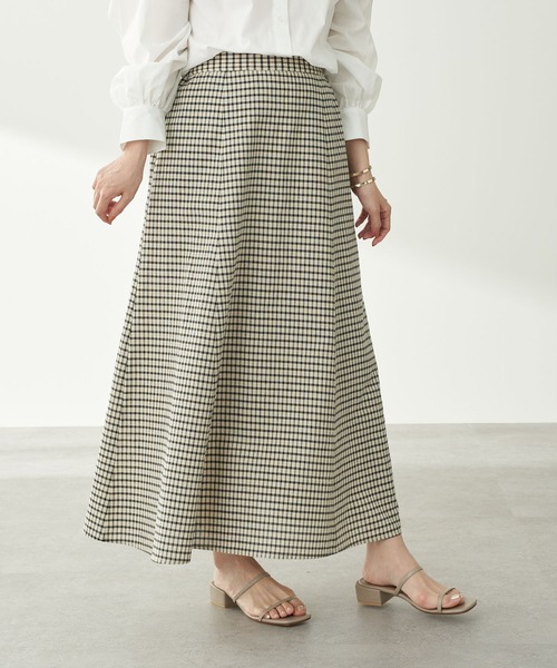 earth music&ecology（アースミュージックアンドエコロジー）の「フレンチリネンブレンドスカート　＊（スカート・レディース・サーモンピンク/チェック/ベージュ/その他8/ミント/ダークネイビー・FREE）」の6枚目の写真