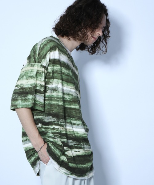 HARE(ハレ)の「アートボーダーカットソー(HARE)(Tシャツ/カットソー・メンズ・ブルー系その他/ホワイト系その他/グリーン系その他・SMALL/MEDIUM)」の1枚目の写真