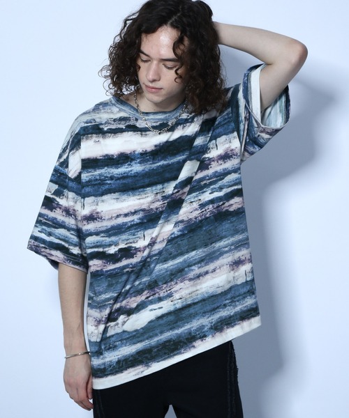 HARE(ハレ)の「アートボーダーカットソー(HARE)(Tシャツ/カットソー・メンズ・ブルー系その他/ホワイト系その他/グリーン系その他・SMALL/MEDIUM)」の3枚目の写真