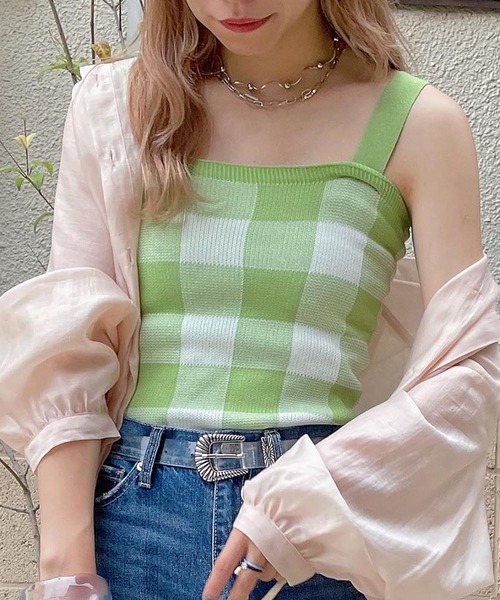 お値下げ❗CLOE　フィービーファイロ　キャミソール　ペパーミントグリーン WEGO（ウィゴー）の「WEGO/ギンガムチェックキャミソール