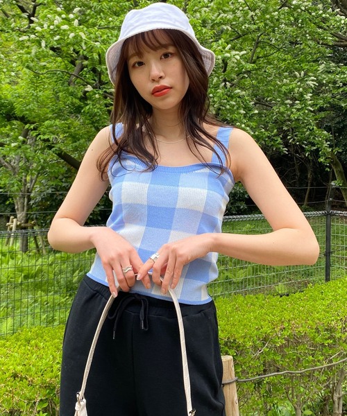 WEGO（ウィゴー）の「WEGO/ギンガムチェックキャミソール（キャミソール・レディース・ホワイト/サックスブルー/イエロー/グリーン・FREE）」の7枚目の写真