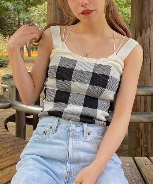 WEGO（ウィゴー）の「WEGO/ギンガムチェックキャミソール（キャミソール・レディース・ホワイト/サックスブルー/イエロー/グリーン・FREE）」の10枚目の写真