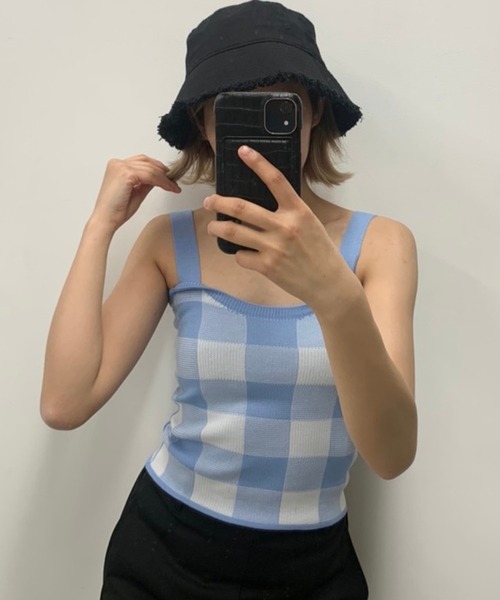 WEGO（ウィゴー）の「WEGO/ギンガムチェックキャミソール（キャミソール・レディース・ホワイト/サックスブルー/イエロー/グリーン・FREE）」の6枚目の写真