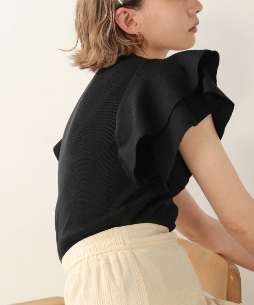 Bab(バブ)の「【WEB限定】フリルスリーブ半袖ニット(ニット/セーター・レディース・ブラック/オフホワイト/ライトグリーン・38)」の19枚目の写真