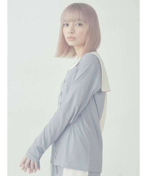 merry jenny（メリージェニー）の「【セットアップ】mellowサテンコンビリブセーラーカットソー（Tシャツ/カットソー・レディース・ブラック/ベージュ/ブルー・FREE）」の11枚目の写真