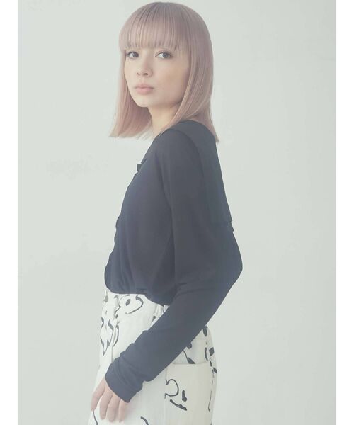 merry jenny（メリージェニー）の「【セットアップ】mellowサテンコンビリブセーラーカットソー（Tシャツ/カットソー・レディース・ブラック/ベージュ/ブルー・FREE）」の5枚目の写真