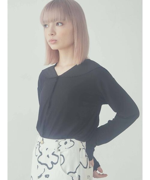 merry jenny（メリージェニー）の「【セットアップ】mellowサテンコンビリブセーラーカットソー（Tシャツ/カットソー・レディース・ブラック/ベージュ/ブルー・FREE）」の12枚目の写真