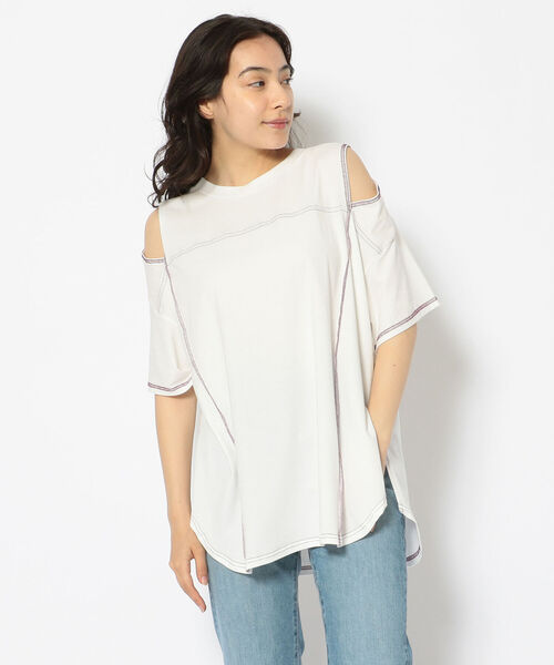 EACH.(イーチ)の「EACH(イーチ) CONTRAST STITCH P/O コントラスト ステッチ プルオーバー(Tシャツ/カットソー・レディース・グリーン/ブラック/ホワイト・FREE)」の2枚目の写真