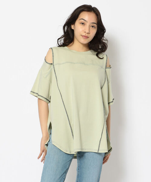 EACH.(イーチ)の「EACH(イーチ) CONTRAST STITCH P/O コントラスト ステッチ プルオーバー(Tシャツ/カットソー・レディース・グリーン/ブラック/ホワイト・FREE)」の3枚目の写真