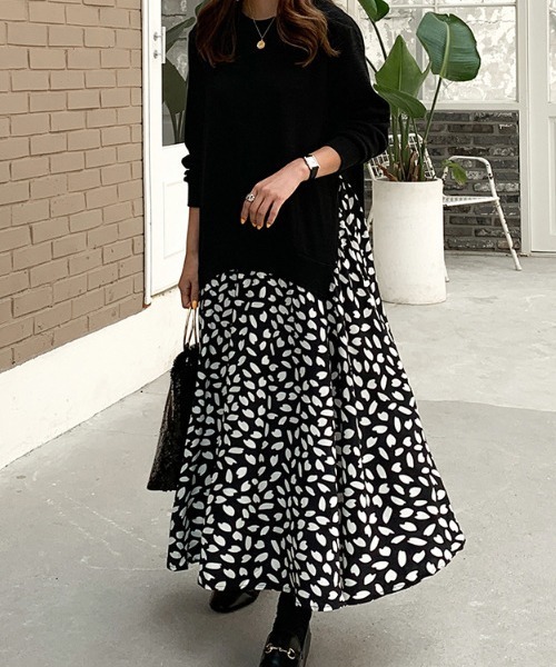 SVEC（シュベック）の「ロング スカート × ニット ドッキング オーバーサイズ ワンピース（ワンピース・レディース・ブラック/ネイビー・FREE）」の8枚目の写真