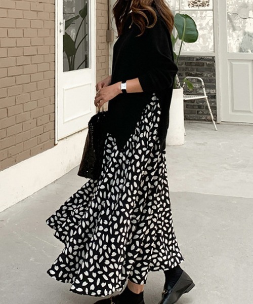 SVEC（シュベック）の「ロング スカート × ニット ドッキング オーバーサイズ ワンピース（ワンピース・レディース・ブラック/ネイビー・FREE）」の10枚目の写真