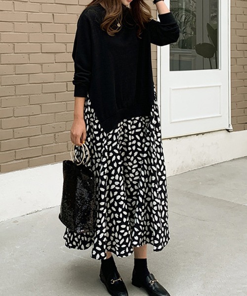 SVEC（シュベック）の「ロング スカート × ニット ドッキング オーバーサイズ ワンピース（ワンピース・レディース・ブラック/ネイビー・FREE）」の13枚目の写真