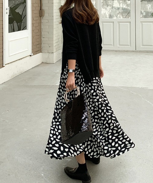 SVEC（シュベック）の「ロング スカート × ニット ドッキング オーバーサイズ ワンピース（ワンピース・レディース・ブラック/ネイビー・FREE）」の16枚目の写真