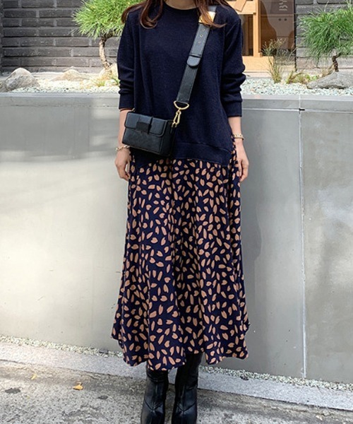 SVEC（シュベック）の「ロング スカート × ニット ドッキング オーバーサイズ ワンピース（ワンピース・レディース・ブラック/ネイビー・FREE）」の9枚目の写真