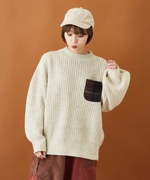 CUBE SUGAR（キューブシュガー）の「WEB限定 チェック ポケット付き ネップ 片畦ニット クルーネック（ニット/セーター）」