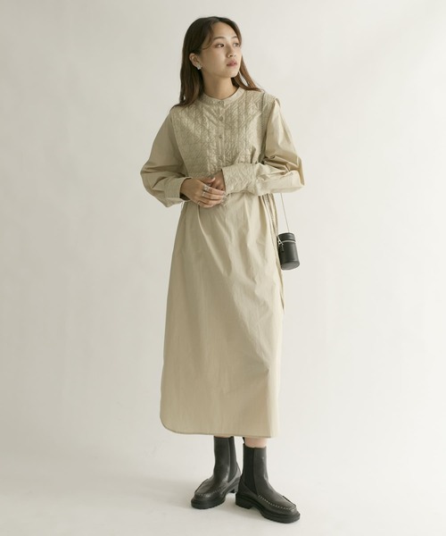 KBF(ケイビーエフ)の「『36サイズ/低身長向けも展開』キルティングレイヤードワンピース(ワンピース・レディース・アイボリー/チャコールグレー/ベージュ系その他・36/38)」の10枚目の写真
