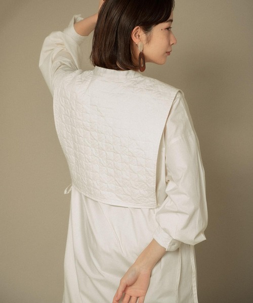 KBF(ケイビーエフ)の「『36サイズ/低身長向けも展開』キルティングレイヤードワンピース(ワンピース・レディース・アイボリー/チャコールグレー/ベージュ系その他・36/38)」の7枚目の写真