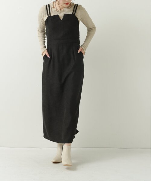 RAY CASSIN（レイカズン）の「Vカットナロージャンスカ（ジャンパースカート・レディース・ワイン/ブラック/ベージュ・FREE）」の2枚目の写真