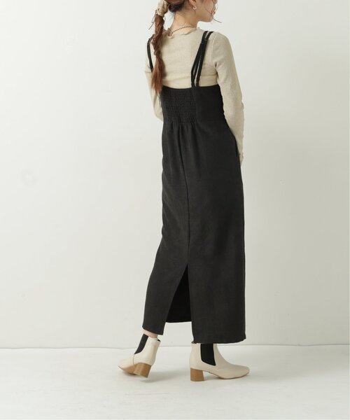 RAY CASSIN（レイカズン）の「Vカットナロージャンスカ（ジャンパースカート・レディース・ワイン/ブラック/ベージュ・FREE）」の5枚目の写真