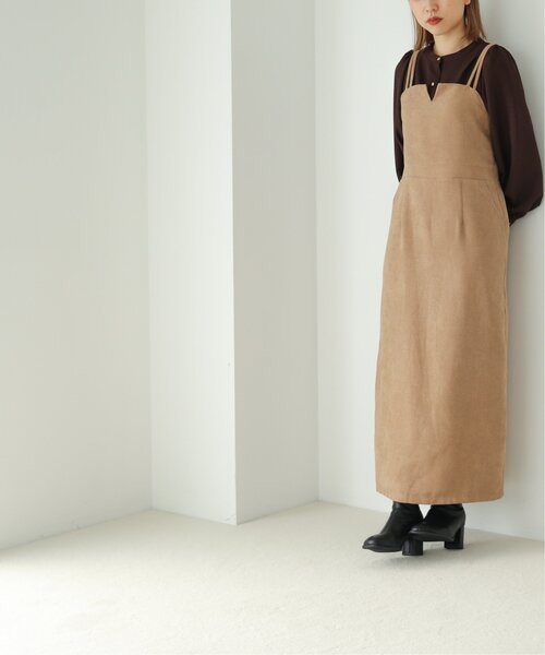 RAY CASSIN（レイカズン）の「Vカットナロージャンスカ（ジャンパースカート・レディース・ワイン/ブラック/ベージュ・FREE）」の7枚目の写真