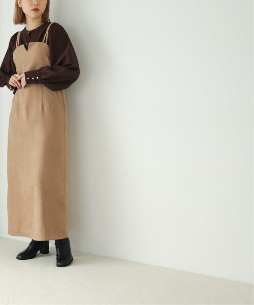 RAY CASSIN（レイカズン）の「Vカットナロージャンスカ（ジャンパースカート・レディース・ワイン/ブラック/ベージュ・FREE）」の9枚目の写真