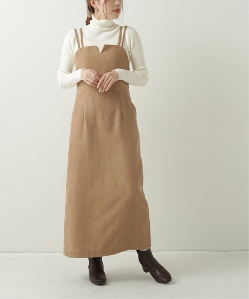 RAY CASSIN（レイカズン）の「Vカットナロージャンスカ（ジャンパースカート・レディース・ワイン/ブラック/ベージュ・FREE）」の13枚目の写真