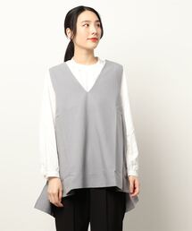 NICOLE white | Ｖベスト×スタンドギャザーブラウスＳＥＴ(シャツ/ブラウス)