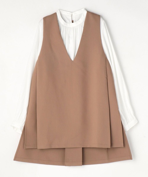 NICOLE white(ニコルホワイト)の「Vベスト×スタンドギャザーブラウスSET(シャツ/ブラウス・レディース・ブラック/ベージュ/グレー・FREE)」の7枚目の写真