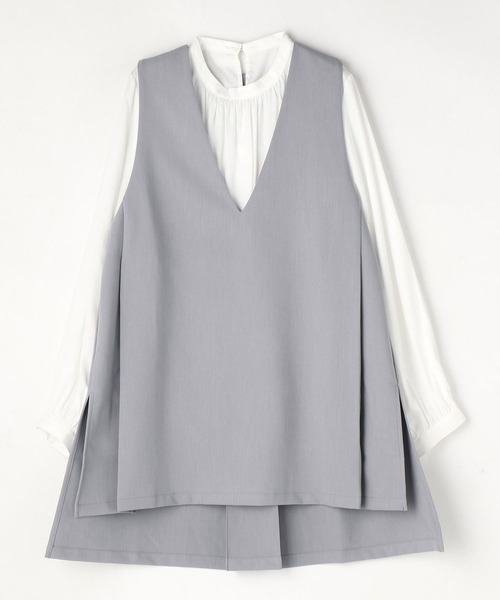 NICOLE white(ニコルホワイト)の「Vベスト×スタンドギャザーブラウスSET(シャツ/ブラウス・レディース・ブラック/ベージュ/グレー・FREE)」の8枚目の写真
