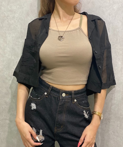 one way（ワンウェイ）の「【oneway Jeans】パット付きBACKクロスキャミ（タンクトップ・レディース・ホワイト/ブラック/ダークグリーン・FREE）」の9枚目の写真