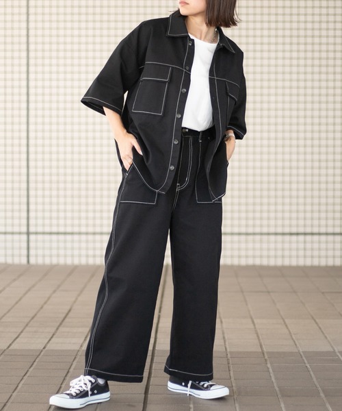 PairPair（ペアペア）の「配色ステッチワークパンツ/セットアップ対応(ユニセックス)（その他パンツ・メンズ・チャコールグレー/グリーン/ブラック・MEDIUM/LARGE）」の2枚目の写真