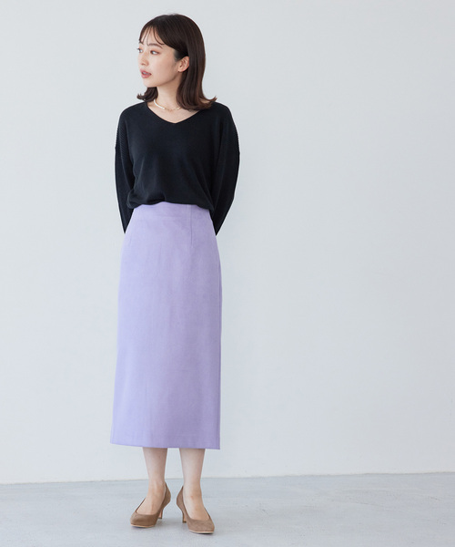 VIS（ビス）の「【新色追加】サイドのリブがアクセント。ソフトタッチVネックニットプルオーバー（ニット/セーター・レディース・ブラック/グレー/ホワイト/グリーン/ピンク/ラベンダー/ミント・FREE）」の13枚目の写真