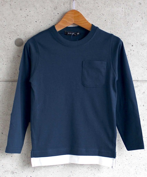 THE CASUAL（カジュアル）の「フェイクレイヤード 天竺 ビッグ ロンT キッズ（Tシャツ/カットソー・キッズ・ブラック/ベージュ/ネイビー/ブラウン/カーキ/ミント/モカ/ラベンダー/杢グレー/チャコール・110cm/120cm/130cm/140cm/150cm/160cm）」の9枚目の写真