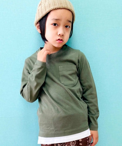 THE CASUAL（カジュアル）の「フェイクレイヤード 天竺 ビッグ ロンT キッズ（Tシャツ/カットソー・キッズ・ブラック/ベージュ/ネイビー/ブラウン/カーキ/ミント/モカ/ラベンダー/杢グレー/チャコール・110cm/120cm/130cm/140cm/150cm/160cm）」の7枚目の写真