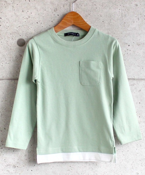 THE CASUAL（カジュアル）の「フェイクレイヤード 天竺 ビッグ ロンT キッズ（Tシャツ/カットソー・キッズ・ブラック/ベージュ/ネイビー/ブラウン/カーキ/ミント/モカ/ラベンダー/杢グレー/チャコール・110cm/120cm/130cm/140cm/150cm/160cm）」の8枚目の写真