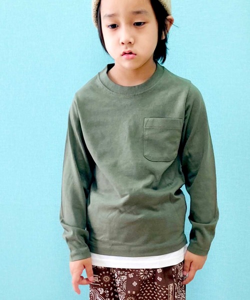 THE CASUAL（カジュアル）の「フェイクレイヤード 天竺 ビッグ ロンT キッズ（Tシャツ/カットソー・キッズ・ブラック/ベージュ/ネイビー/ブラウン/カーキ/ミント/モカ/ラベンダー/杢グレー/チャコール・110cm/120cm/130cm/140cm/150cm/160cm）」の14枚目の写真