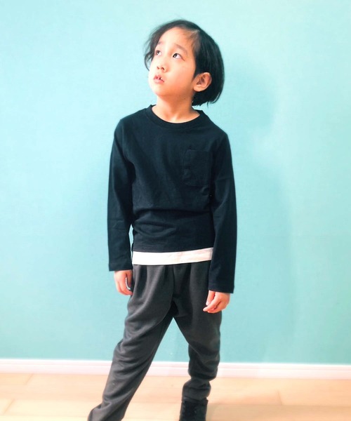 THE CASUAL（カジュアル）の「フェイクレイヤード 天竺 ビッグ ロンT キッズ（Tシャツ/カットソー・キッズ・ブラック/ベージュ/ネイビー/ブラウン/カーキ/ミント/モカ/ラベンダー/杢グレー/チャコール・110cm/120cm/130cm/140cm/150cm/160cm）」の17枚目の写真