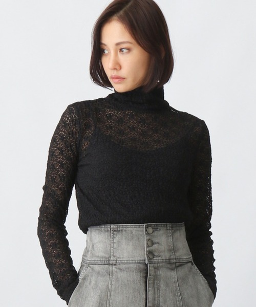 Ezick(エジック)の「シアーハイネックプルオーバー(Tシャツ/カットソー・レディース・グリーン/ブラック・FREE)」の2枚目の写真