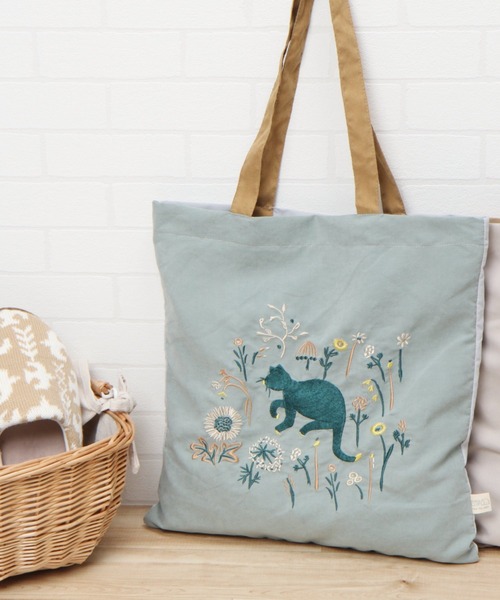 studio CLIP（スタディオクリップ）の「刺繍レッスントートバッグ[点と線模様製作所]（エコバッグ/サブバッグ・レディース・ブルー/ベージュ・FREE）」の2枚目の写真