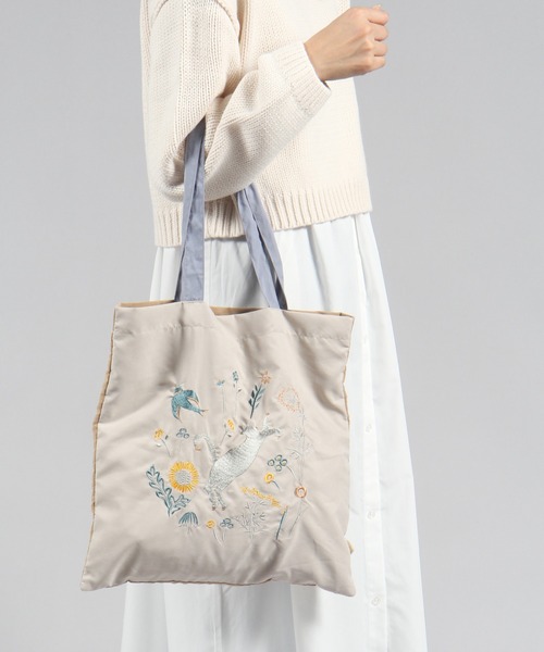 studio CLIP（スタディオクリップ）の「刺繍レッスントートバッグ[点と線模様製作所]（エコバッグ/サブバッグ・レディース・ブルー/ベージュ・FREE）」の6枚目の写真