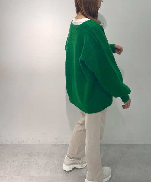 OLIVE des OLIVE（オリーブデオリーブ）の「【人気アイテム再入荷】ゆるっと＆ほっこり。起毛Vネックカーディガン（カーディガン/ボレロ・レディース・オフホワイト/ピンク/サックスブルー/グリーン/モスグリーン/ブラック・FREE）」の18枚目の写真