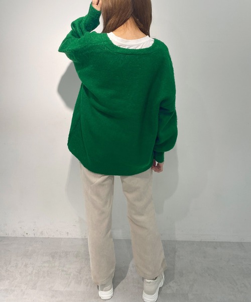 OLIVE des OLIVE（オリーブデオリーブ）の「【人気アイテム再入荷】ゆるっと＆ほっこり。起毛Vネックカーディガン（カーディガン/ボレロ・レディース・オフホワイト/ピンク/サックスブルー/グリーン/モスグリーン/ブラック・FREE）」の8枚目の写真