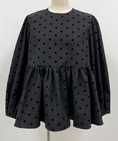 PICCIN（ピッチン）の「フロッキードットペプラムブラウス（シャツ/ブラウス・レディース・ブラック/ネイビー・M）」の5枚目の写真