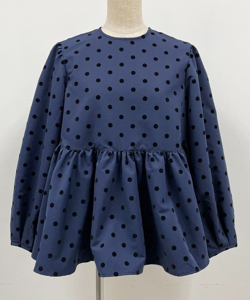 PICCIN（ピッチン）の「フロッキードットペプラムブラウス（シャツ/ブラウス・レディース・ブラック/ネイビー・M）」の6枚目の写真