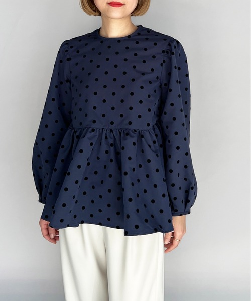 PICCIN（ピッチン）の「フロッキードットペプラムブラウス（シャツ/ブラウス・レディース・ブラック/ネイビー・M）」の17枚目の写真