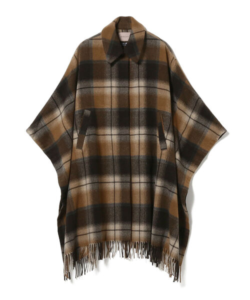 BEAMS LIGHTS（ビームスライツ）の「BEAMS LIGHTS / フリンジ チェック ケープ（その他アウター・レディース・ブラック/ブラウン・ONE SIZE）」の6枚目の写真