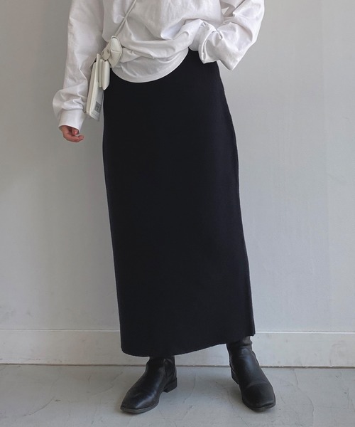 omom sot（オムオムソット）の「ニットスカート Aライン omom sot（スカート・レディース・ブラック/ダークグリーン・M）」の5枚目の写真
