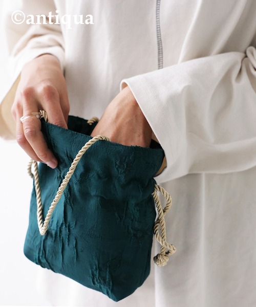 antiqua（アンティカ）の「×コロンと可愛い♪ジャガード織りミニ巾着バック（ショルダーバッグ・レディース・パープル/オフホワイト/グリーン・FREE）」の7枚目の写真