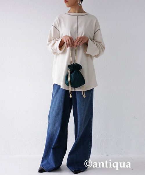 antiqua（アンティカ）の「×コロンと可愛い♪ジャガード織りミニ巾着バック（ショルダーバッグ・レディース・パープル/オフホワイト/グリーン・FREE）」の8枚目の写真