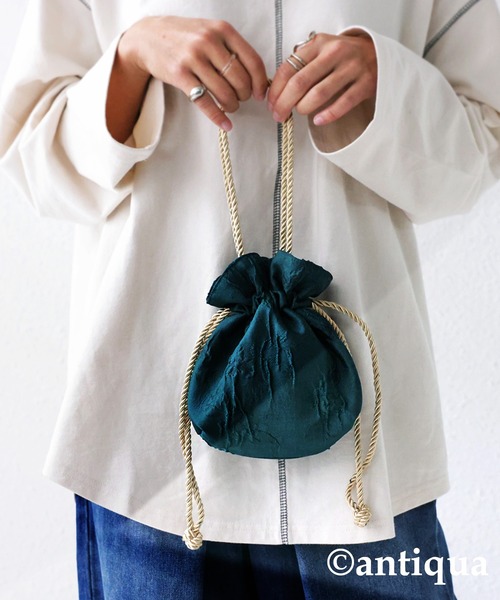 antiqua（アンティカ）の「×コロンと可愛い♪ジャガード織りミニ巾着バック（ショルダーバッグ・レディース・パープル/オフホワイト/グリーン・FREE）」の11枚目の写真